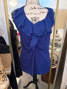 White House Black Market Royal Blue Ruffle-Trim Beaded Camisole